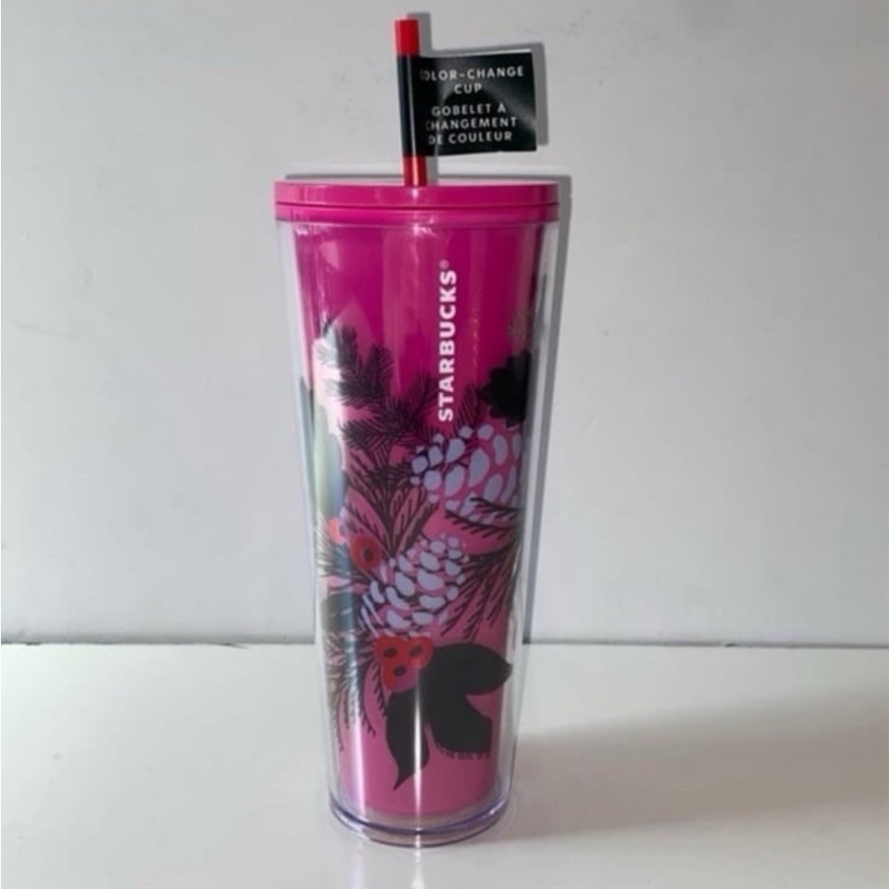 New - Color Changing Starbucks Holiday 2021 Pink Floral Tumbler 24oz